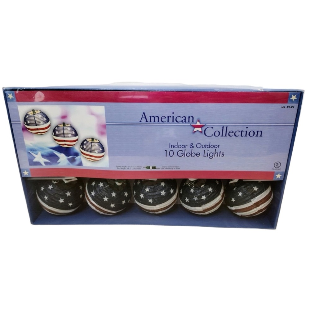 American Collection Indoor & Outdoor 10 Globe String Lights Flag New